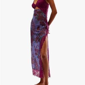 Free People Burgundy and Lavender Floral Slip Dress